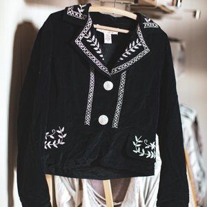 Suzette Black Velvet & Embroidered Boho Jacket MOP Buttons